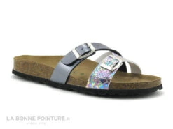 Autenti 689156 Gris Metal - Serpent Multi - Mule Plate Femme