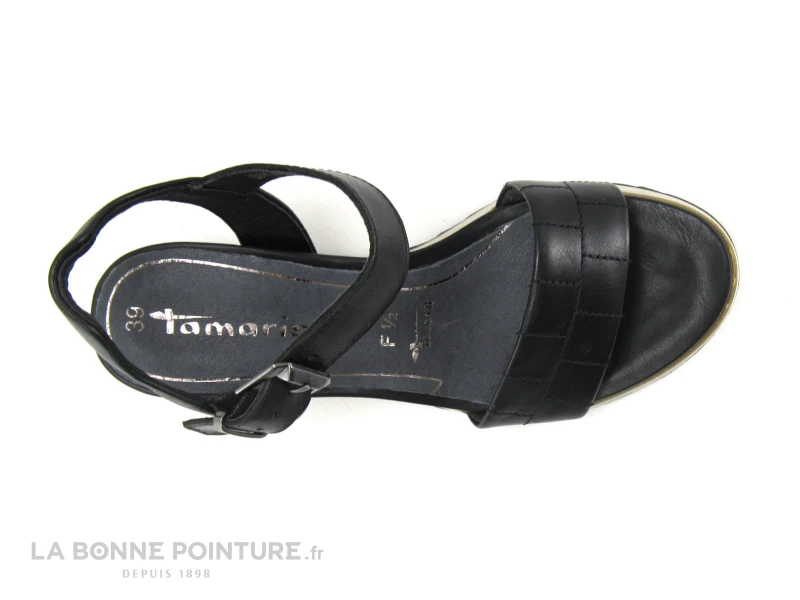 Tamaris 1-28015-28 Black - Sandale Compensee - Cuir Noir 8 Tamaris 1-28015-28 Black - Sandale Compensee - Cuir Noir – Image 6