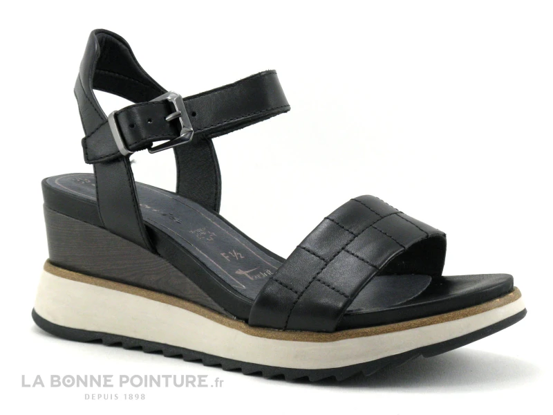 Tamaris 1-28015-28 Black - Sandale Compensee - Cuir Noir 7 Tamaris 1-28015-28 Black - Sandale Compensee - Cuir Noir – Image 5
