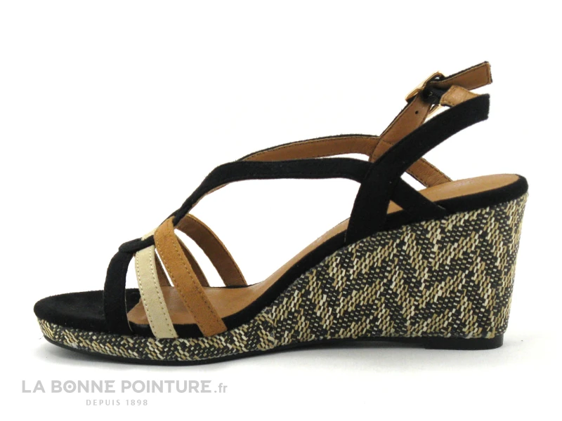 The Divine Factory QL4635 Noir Beige Camel - Sandale Talon Compense 4 The Divine Factory QL4635 Noir Beige Camel - Sandale Talon Compense – Image 2